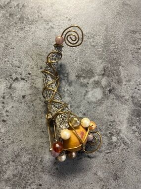 Artisan Wire-Wrapped Necklace Pendant in Gold and Peach Tones